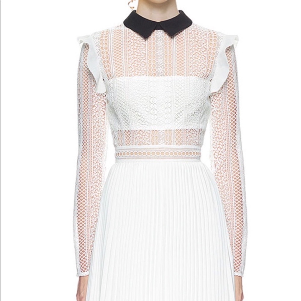 BN Self Portrait White Pleated Collar Maxi Dress